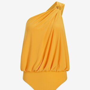 Express Skimming One Shoulder O-Ring Bodysuit Orange Yellow- L